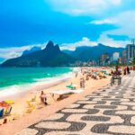 Ipanema patterned path, beach and mountains
