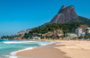 Leblon Beach in Rio de Janerio with moutain and ocean views